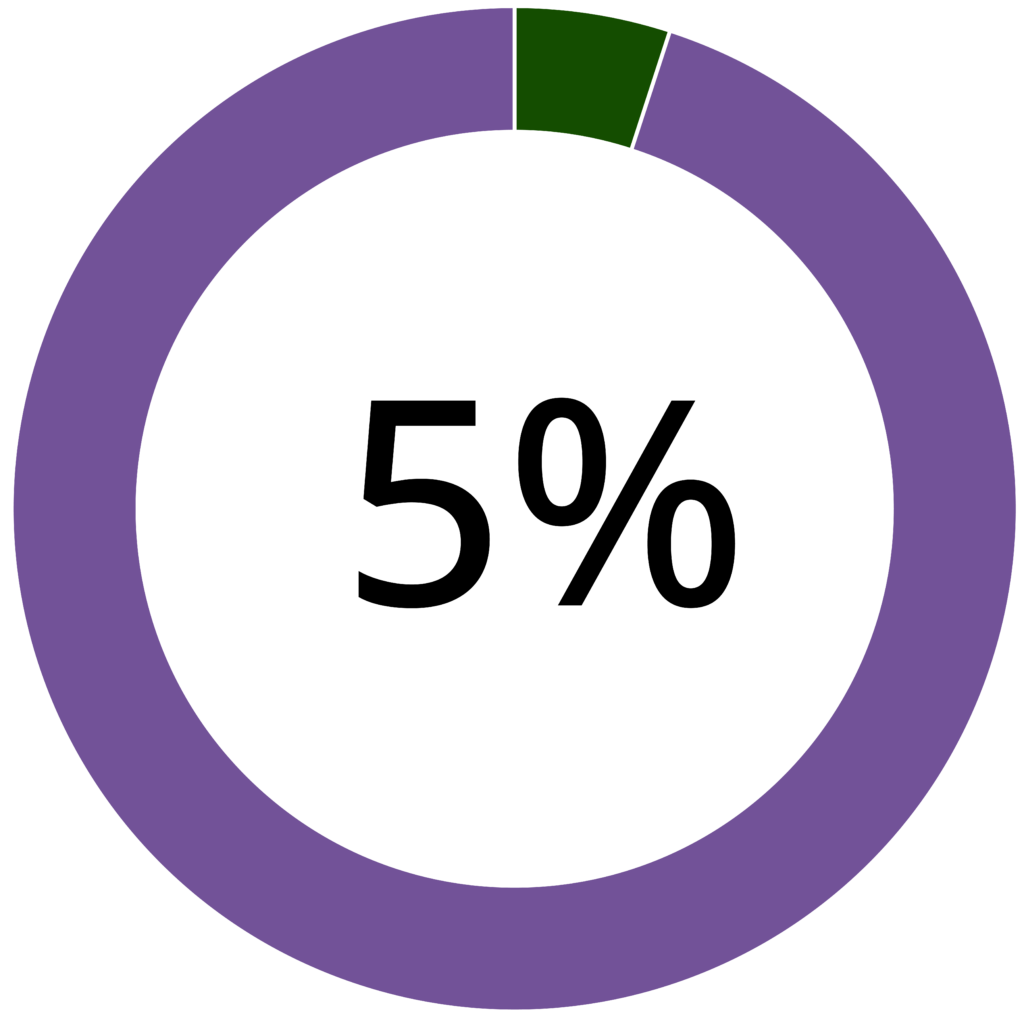 Donut Diagramm. Der Außenring stellt 95% in lila und 5% in grün dar. In der Mitte des Kreises steht 