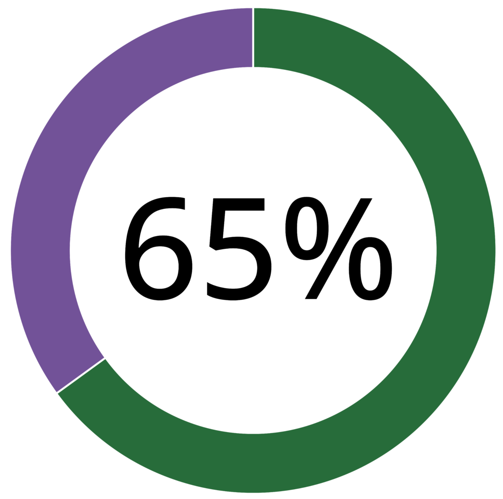 Donut Diagramm. Der Außenring stellt 35% in lila und 65% in grün dar. In der Mitte des Kreises steht 
